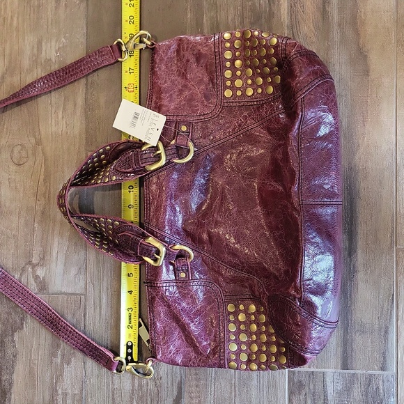 Steven Steve Madden Oversized Studded Leather Satchel Crossbody Bag in Rasberry - Picture 3 of 16